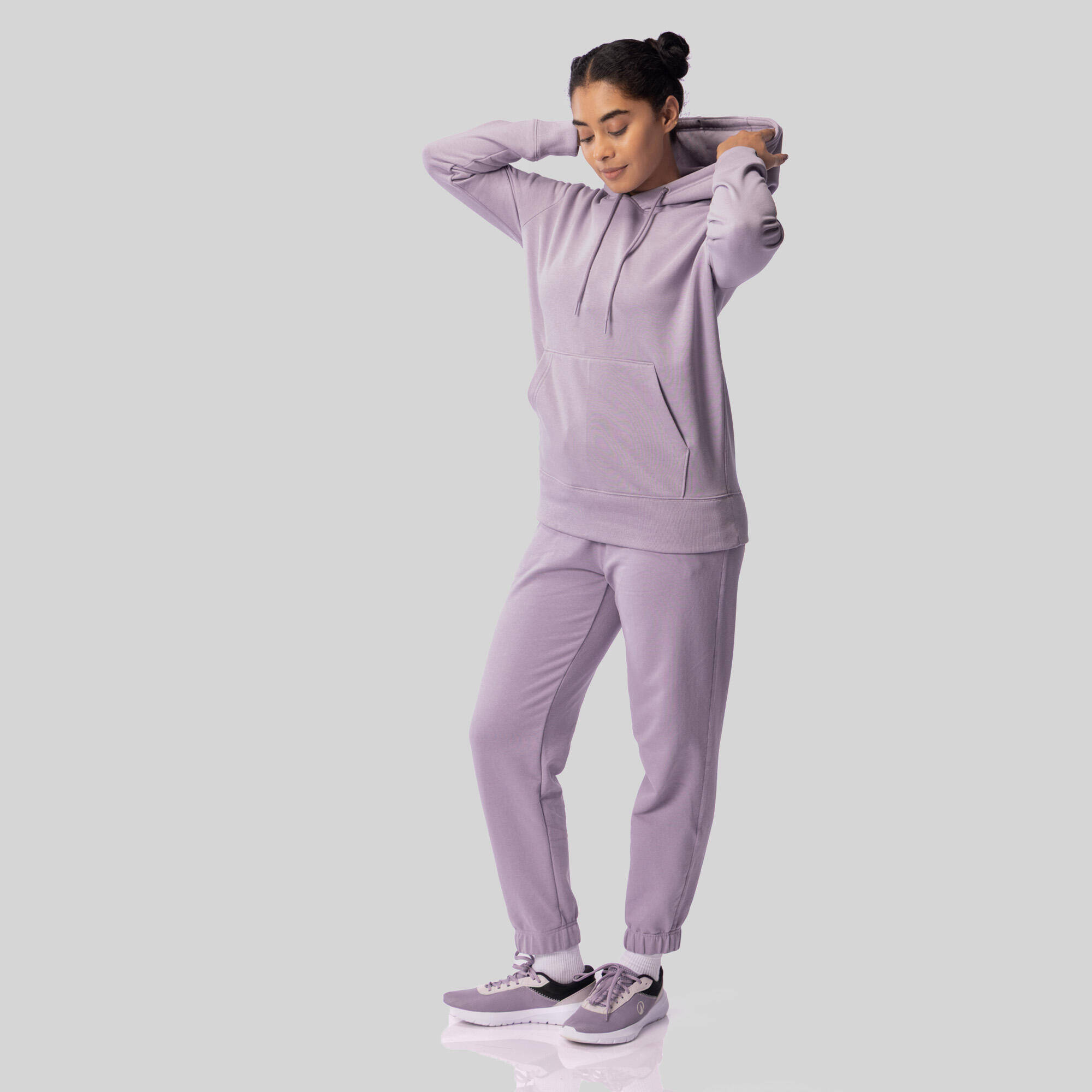 Women's Long Cotton Fitness Hoodie - Light Purple -  4