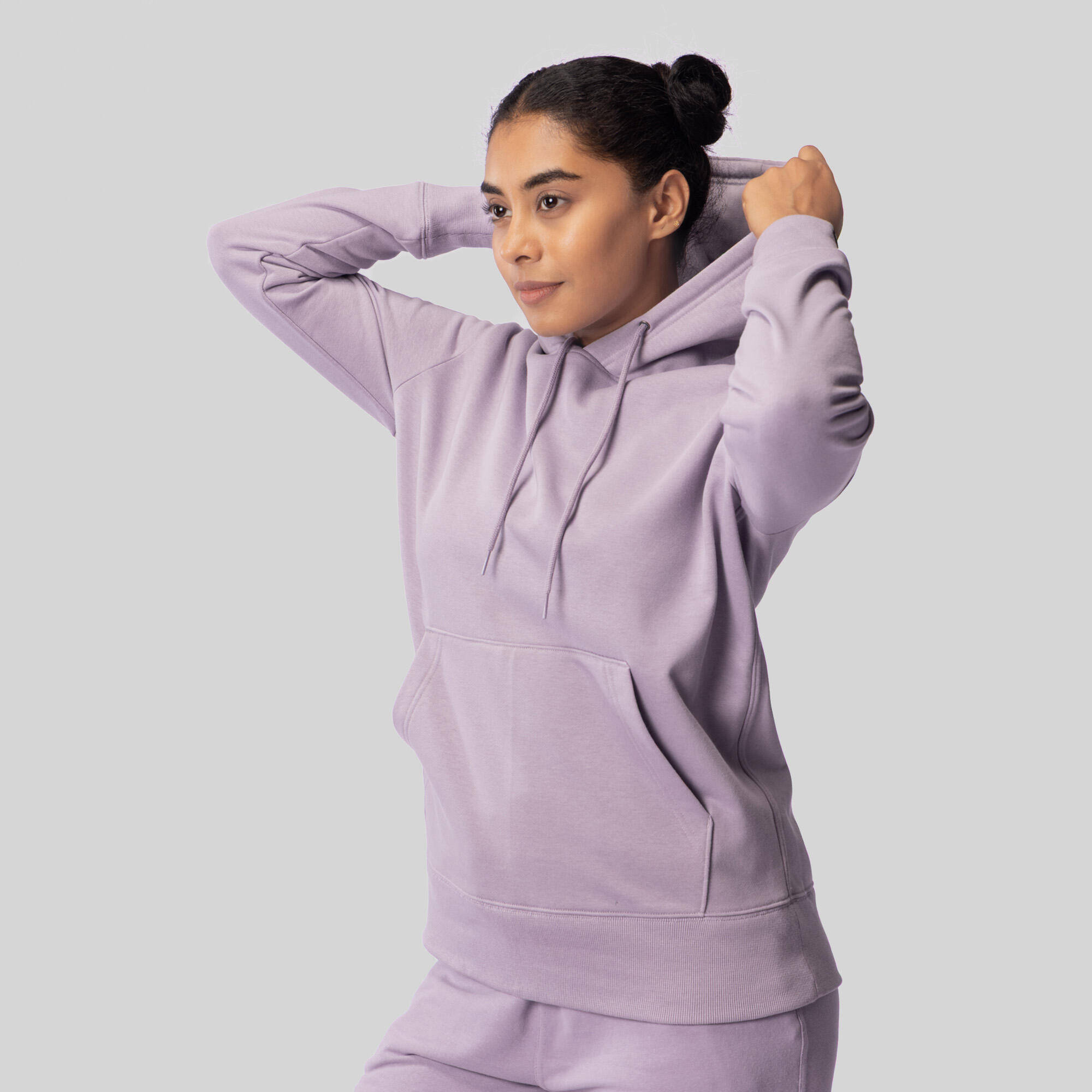 Women's Long Cotton Fitness Hoodie - Light Purple -  5