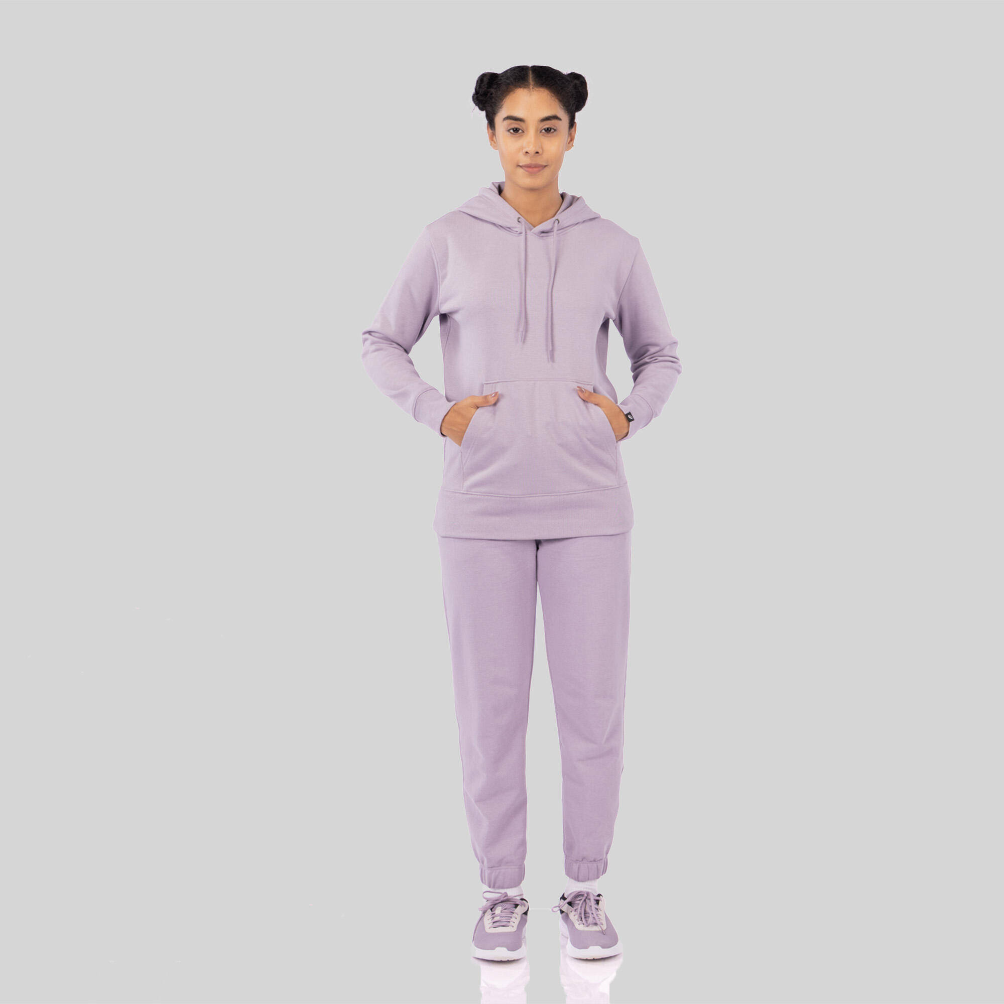 Women's Long Cotton Fitness Hoodie - Light Purple -  1