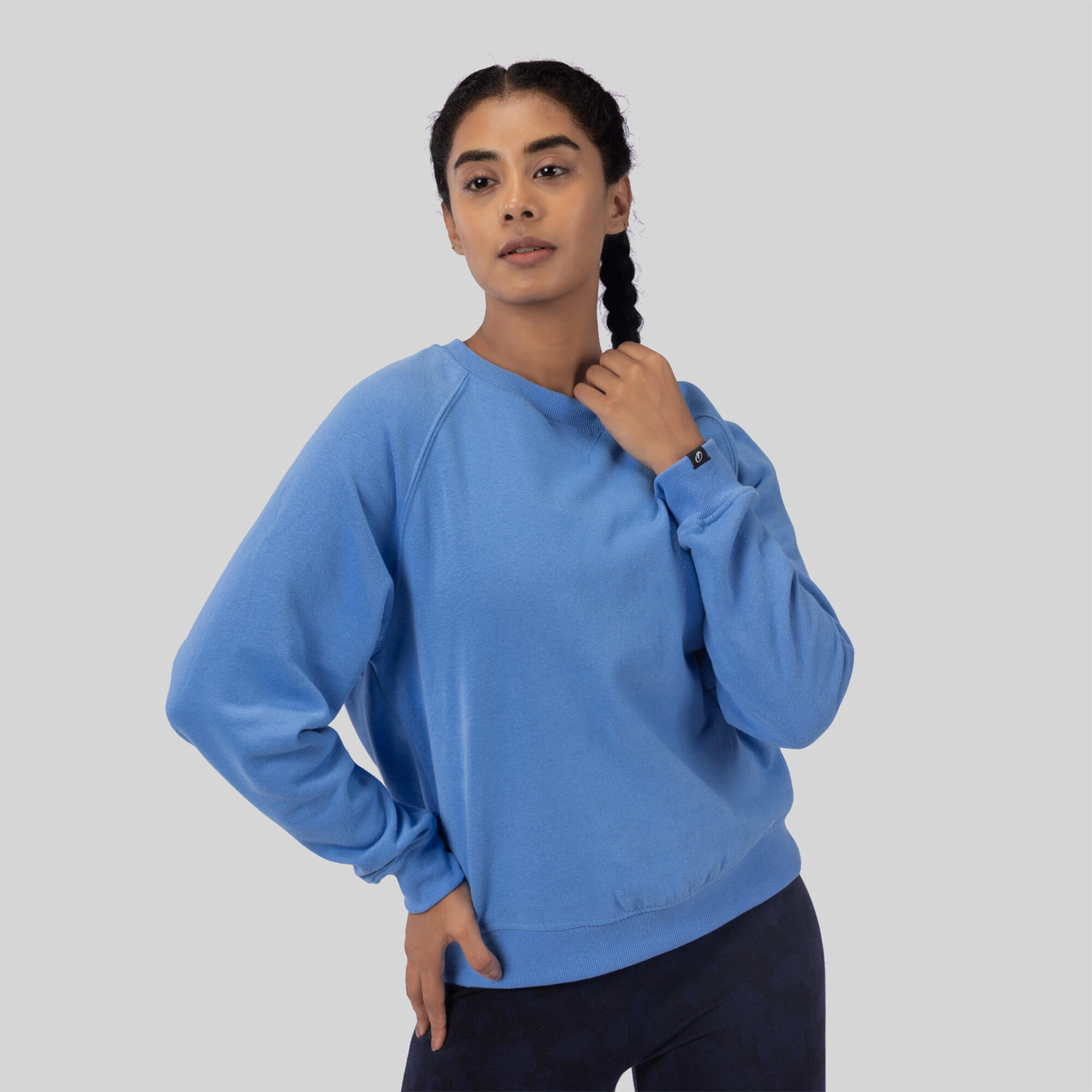 Women's Brushed Fleece Fitness Sweatshirt - Forget-Me-Not Blue