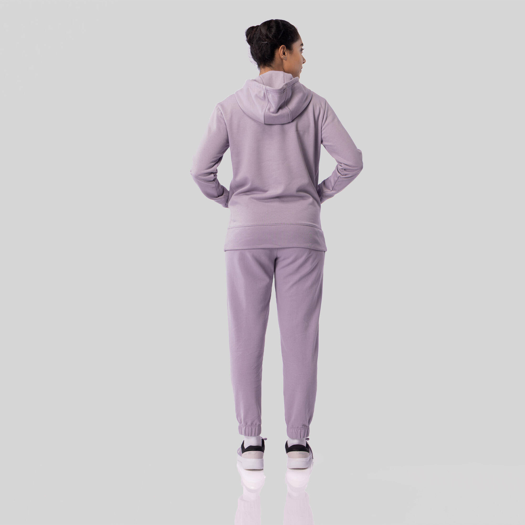 Women's Long Cotton Fitness Hoodie - Light Purple -  3