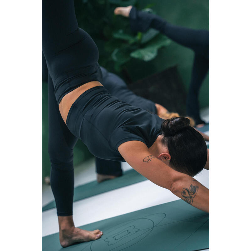 Tricou de yoga și pilates, elastic și moale, Breathe negru, damă