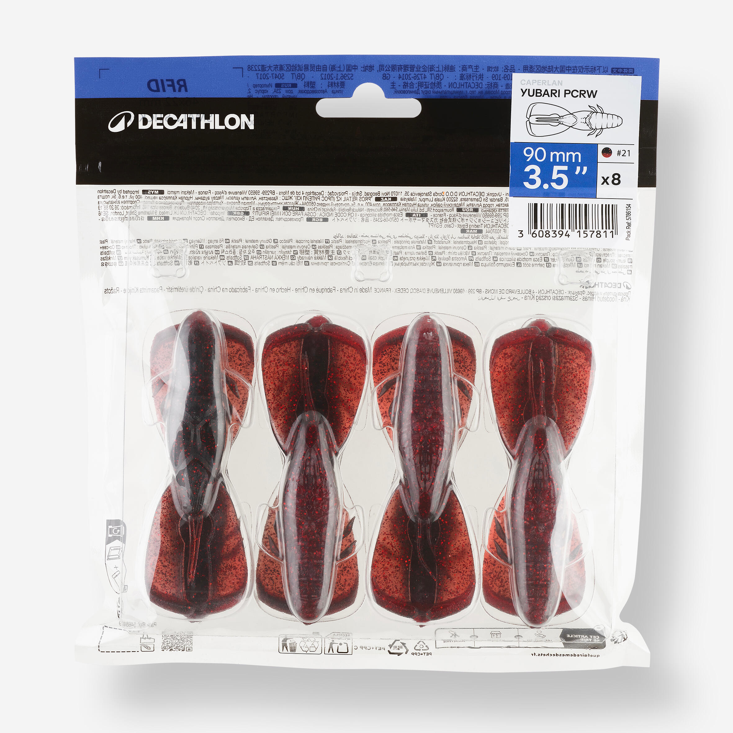 Señuelo Blando Yubari PCRW 3,5" Punch Craw Negro Rojo Pesca Atrayente 3/3