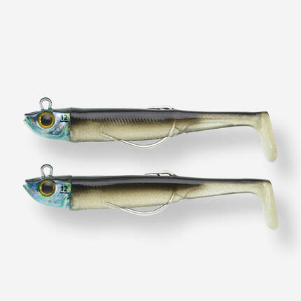 Combo leurres souples texan ancho 90 18g dos noir/blanc argent pêche en mer