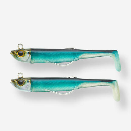 Combo leurres souples texan ancho 90 18g dos noir/blanc argent pêche en mer