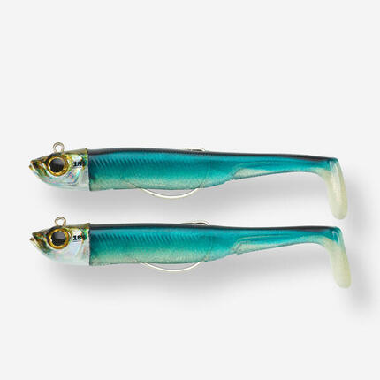 Combo leurres souples shad texan ancho 120 30g dos noir/dos blanc pêche en mer