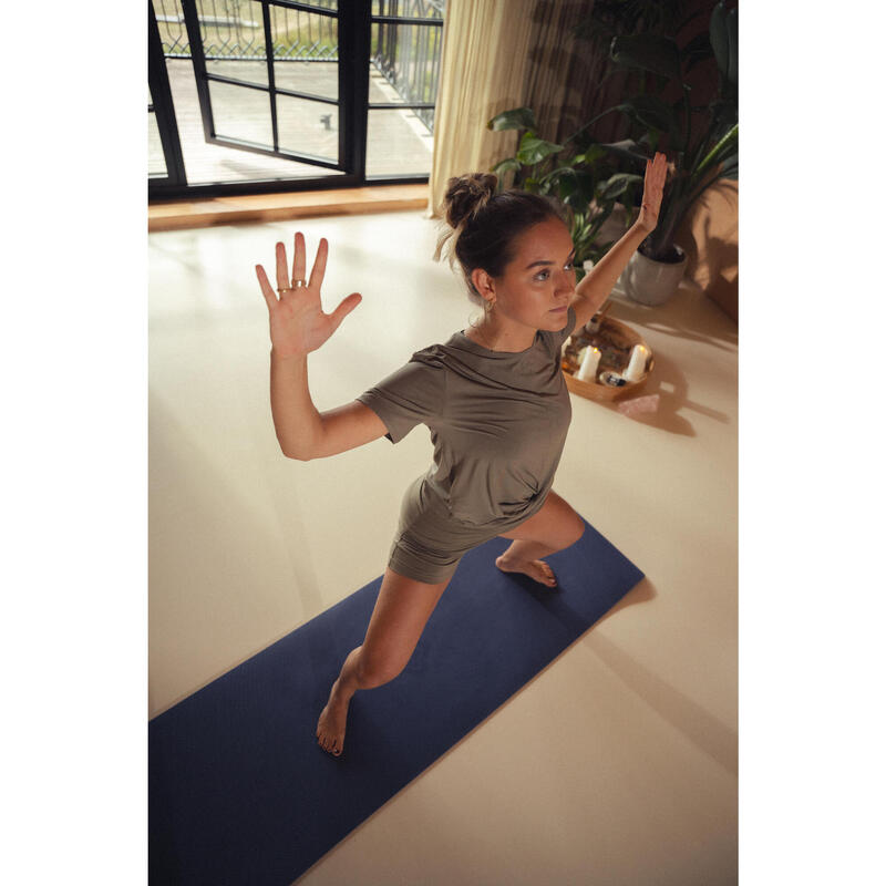 Șort de yoga bumbac moale, talie înaltă, Maro, Damă