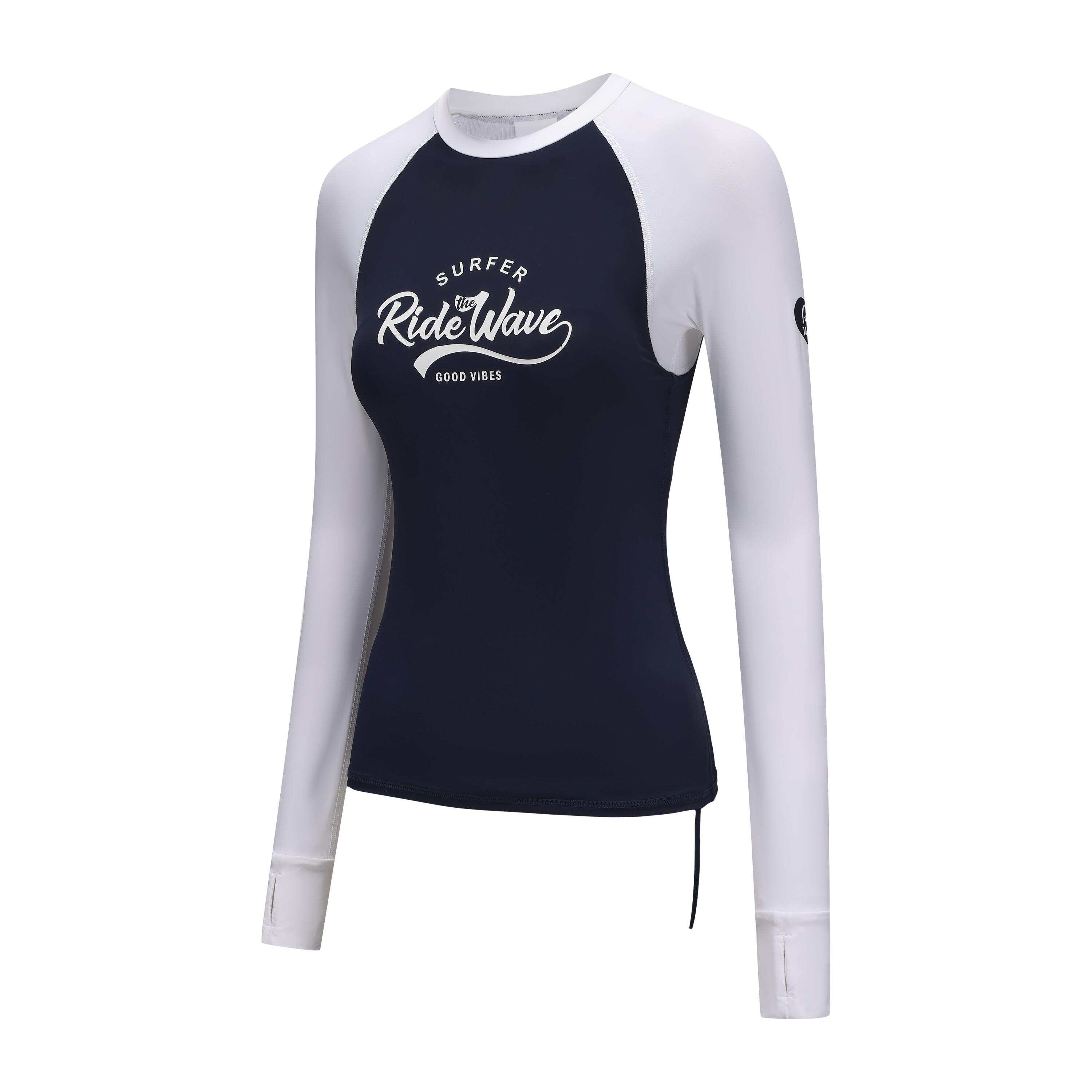 Surfing women's uv top slim fit (built-in pads) - cool feeling -NAVY WHITE