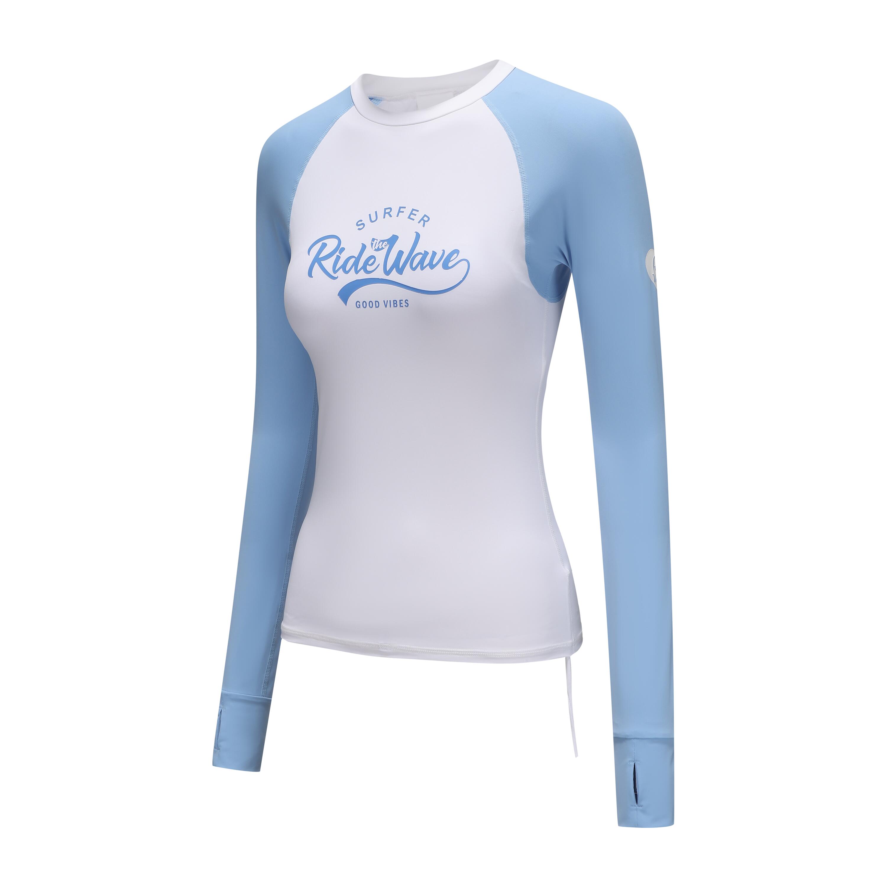 Surfing women's uv top slim fit (built-in pads) - cool feeling -BLUE WHITE