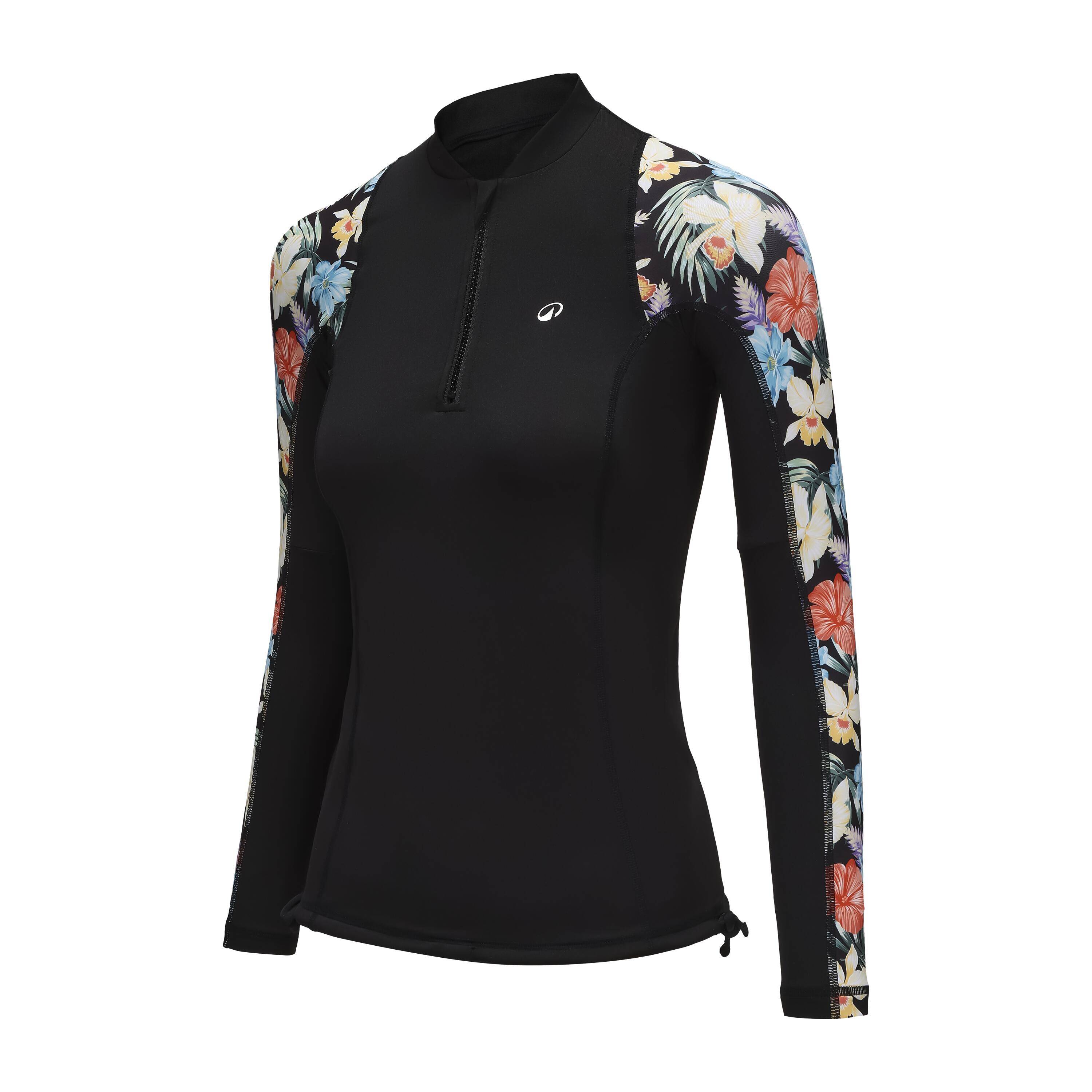 Women’s long sleeve UV-protection t-shirt 500 TROPIC BLACK -  1
