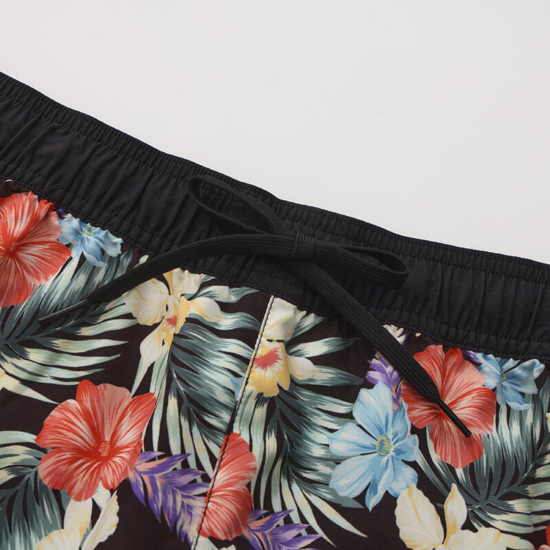 Kadın Kısa Deniz Şortu/Boardshort - Siyah - Çiçek Desenli - TINI