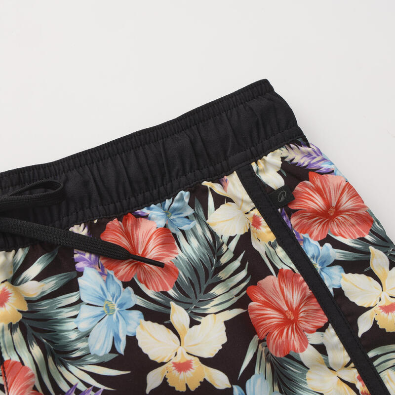 Kadın Kısa Deniz Şortu/Boardshort - Siyah - Çiçek Desenli - TINI