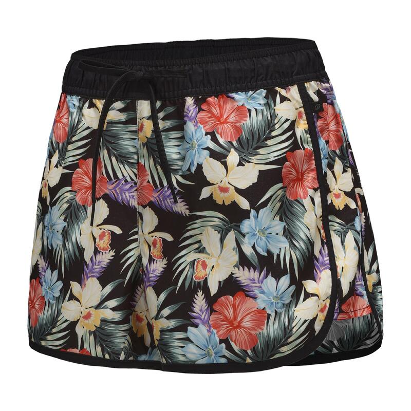 Kadın Kısa Deniz Şortu/Boardshort - Siyah - Çiçek Desenli - TINI
