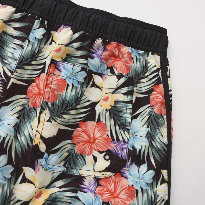 Kadın Kısa Deniz Şortu/Boardshort - Siyah - Çiçek Desenli - TINI