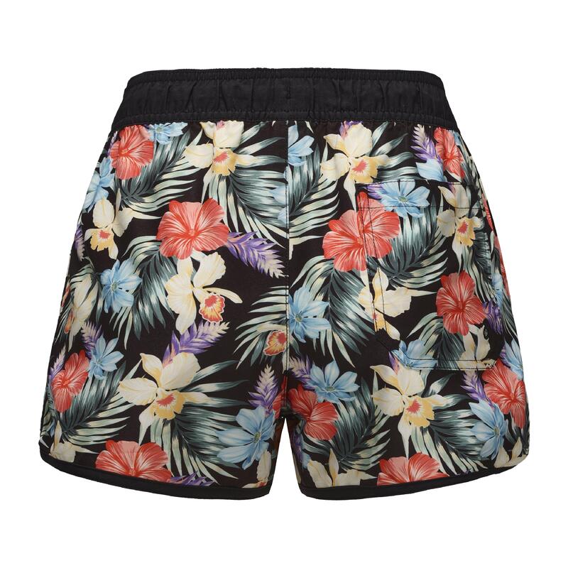 Kadın Kısa Deniz Şortu/Boardshort - Siyah - Çiçek Desenli - TINI