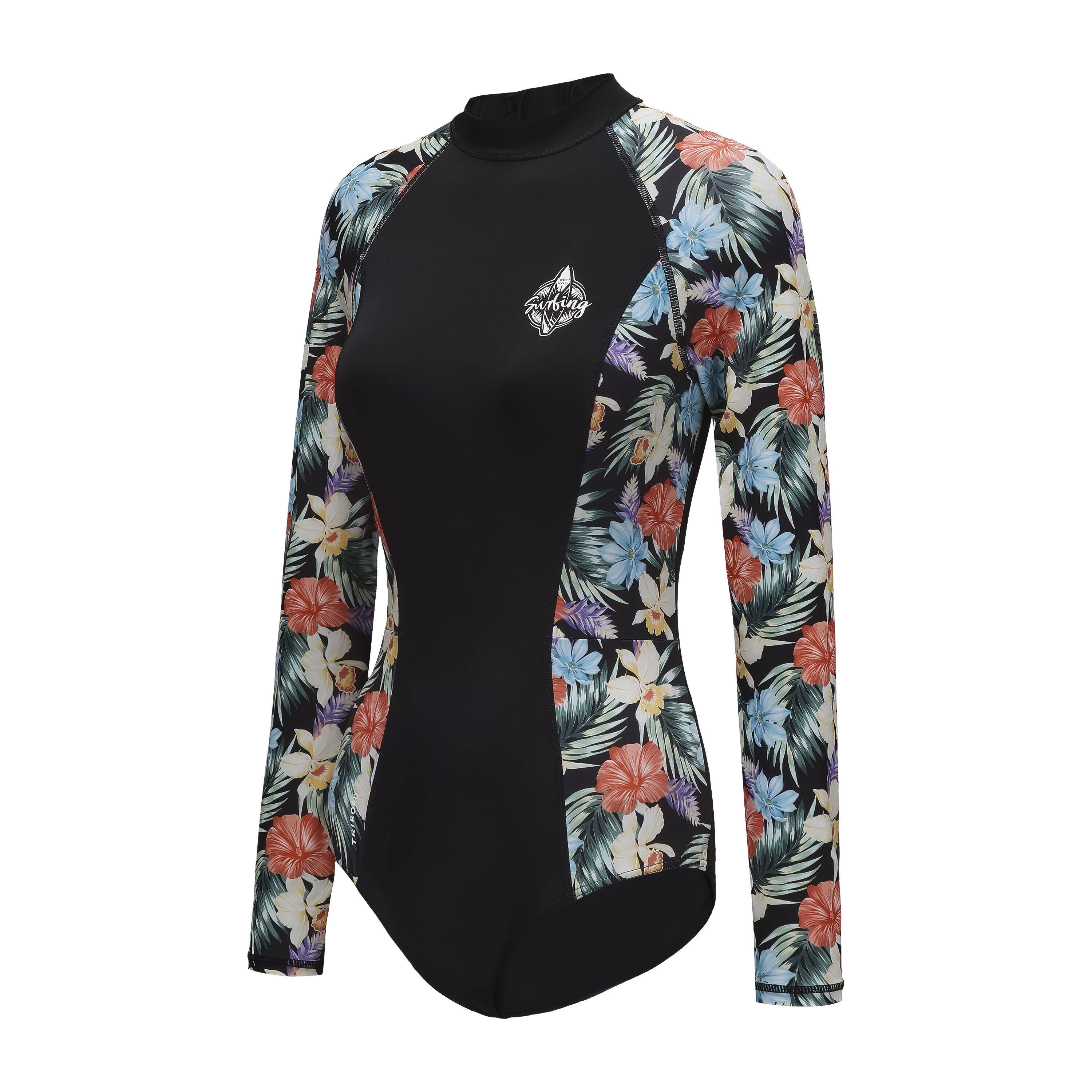 Women's one piece long sleeve surf swimsuit- cn jane -TROPIC BLACK -  1