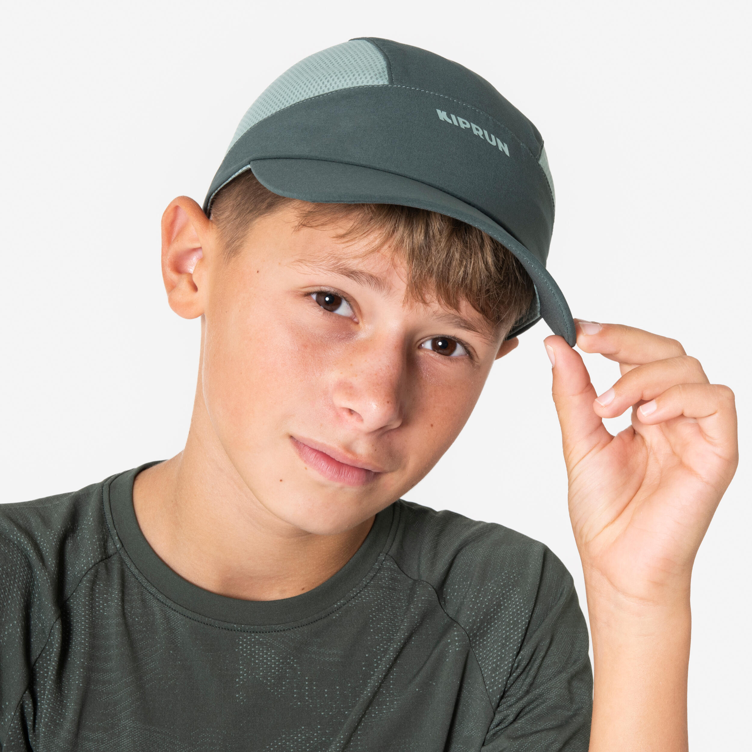 Casquette de running Enfant respirante, Kiprun Run 500 kaki