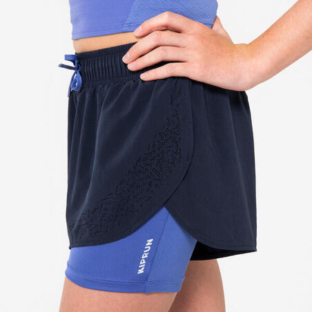 Шорти Dry + 900 для бігу для дівчат 2-в-1 чорні/фіолетові