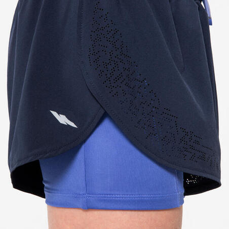 Шорти Dry + 900 для бігу для дівчат 2-в-1 чорні/фіолетові