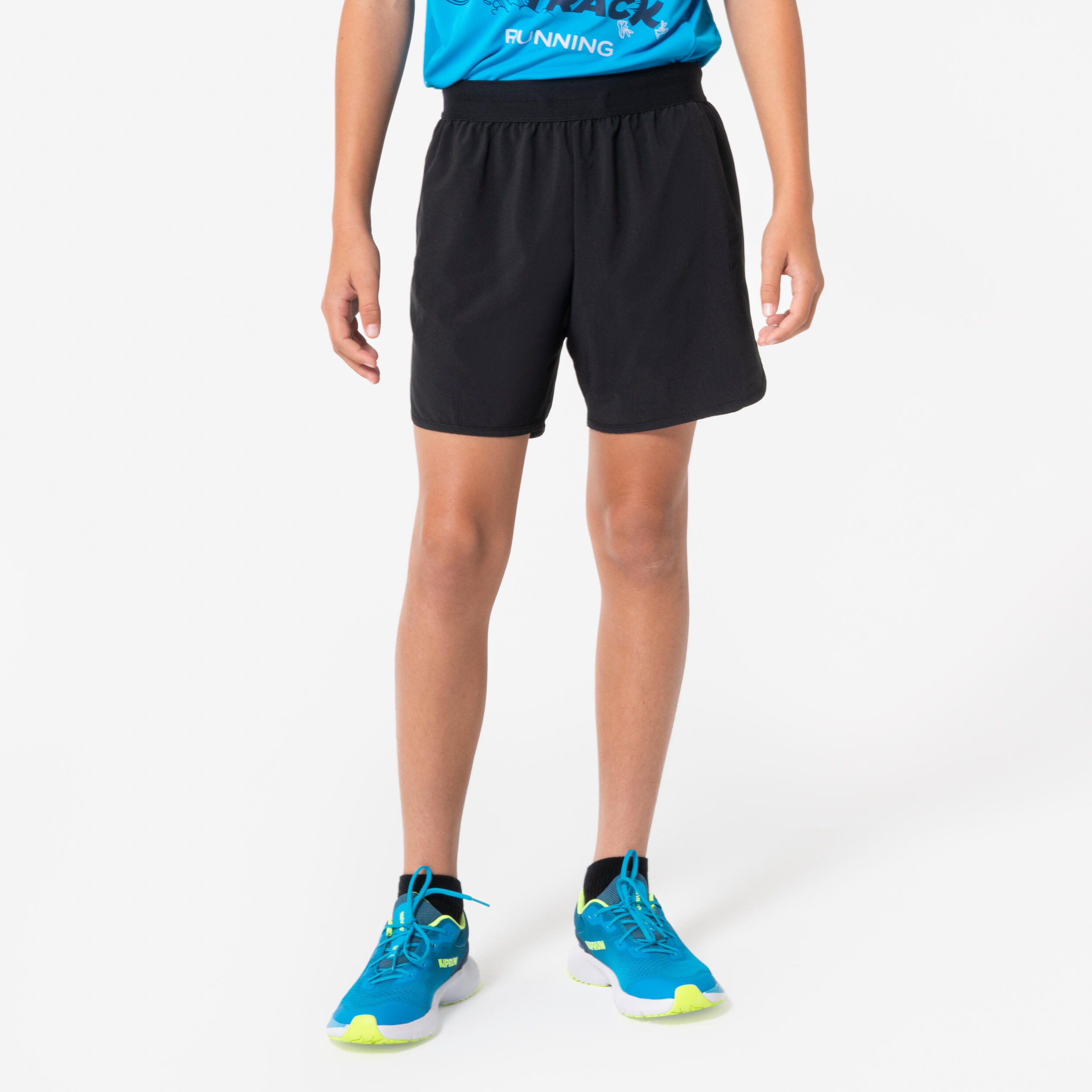Kid's KIPRUN DRY+ 900 running shorts - black and neon yellow