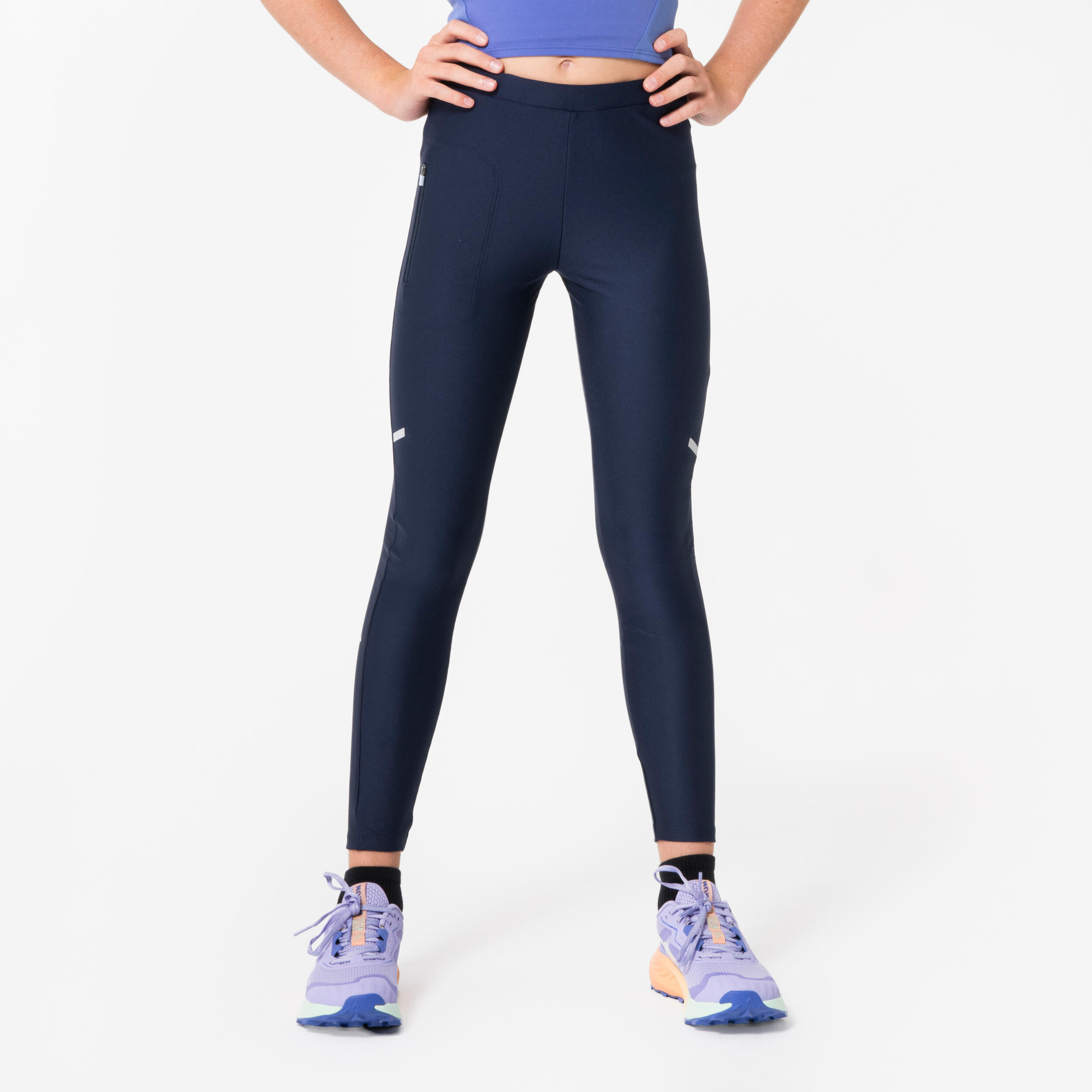 BREATHABLE KIDS' RUNNING TIGHTS - KIPRUN DRY - NAVY BLUE
