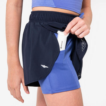 Шорти Dry + 900 для бігу для дівчат 2-в-1 чорні/фіолетові