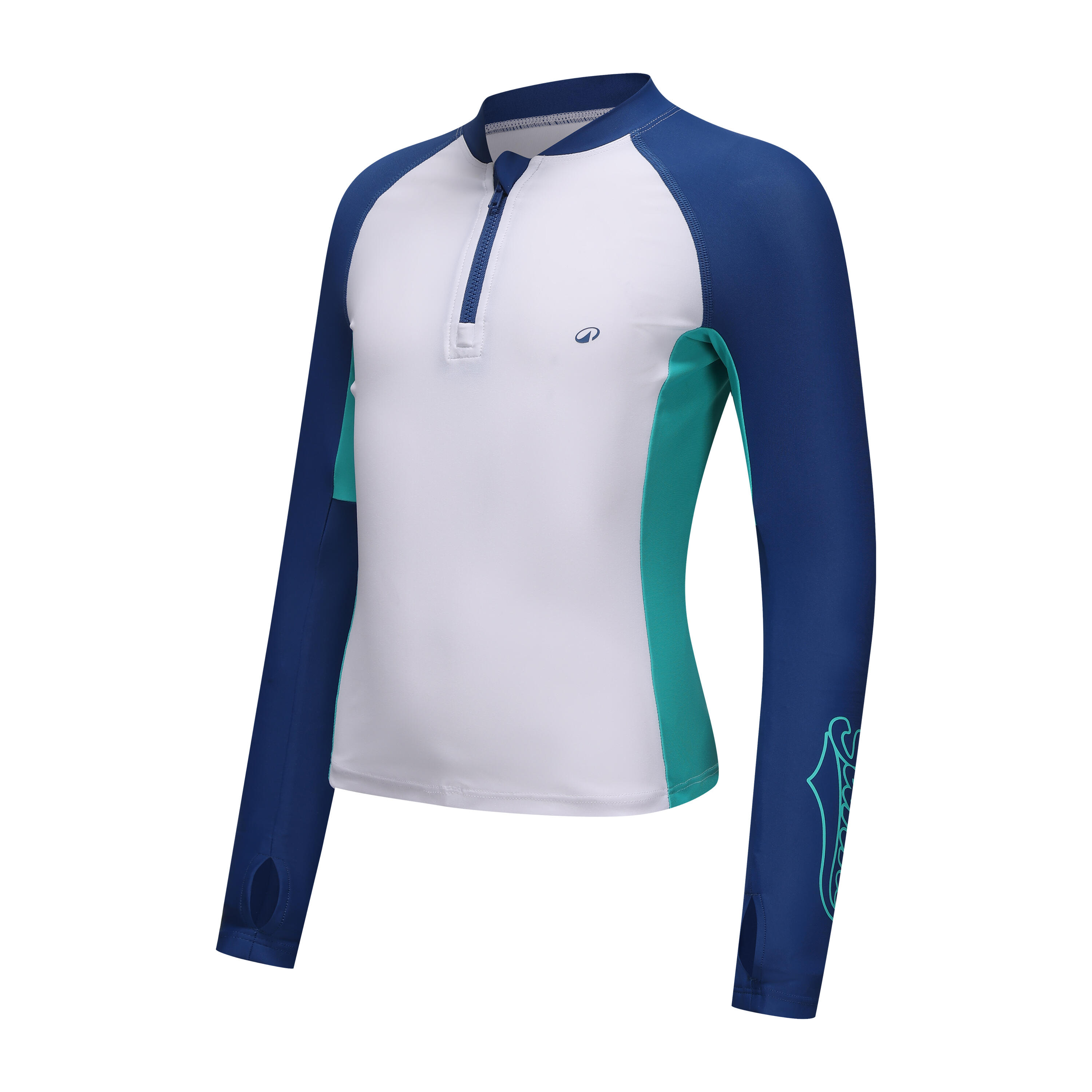 Surfing boy's uv protection long-sleeves T-shirt 500 SLIM ZIP -WHITE GREEN