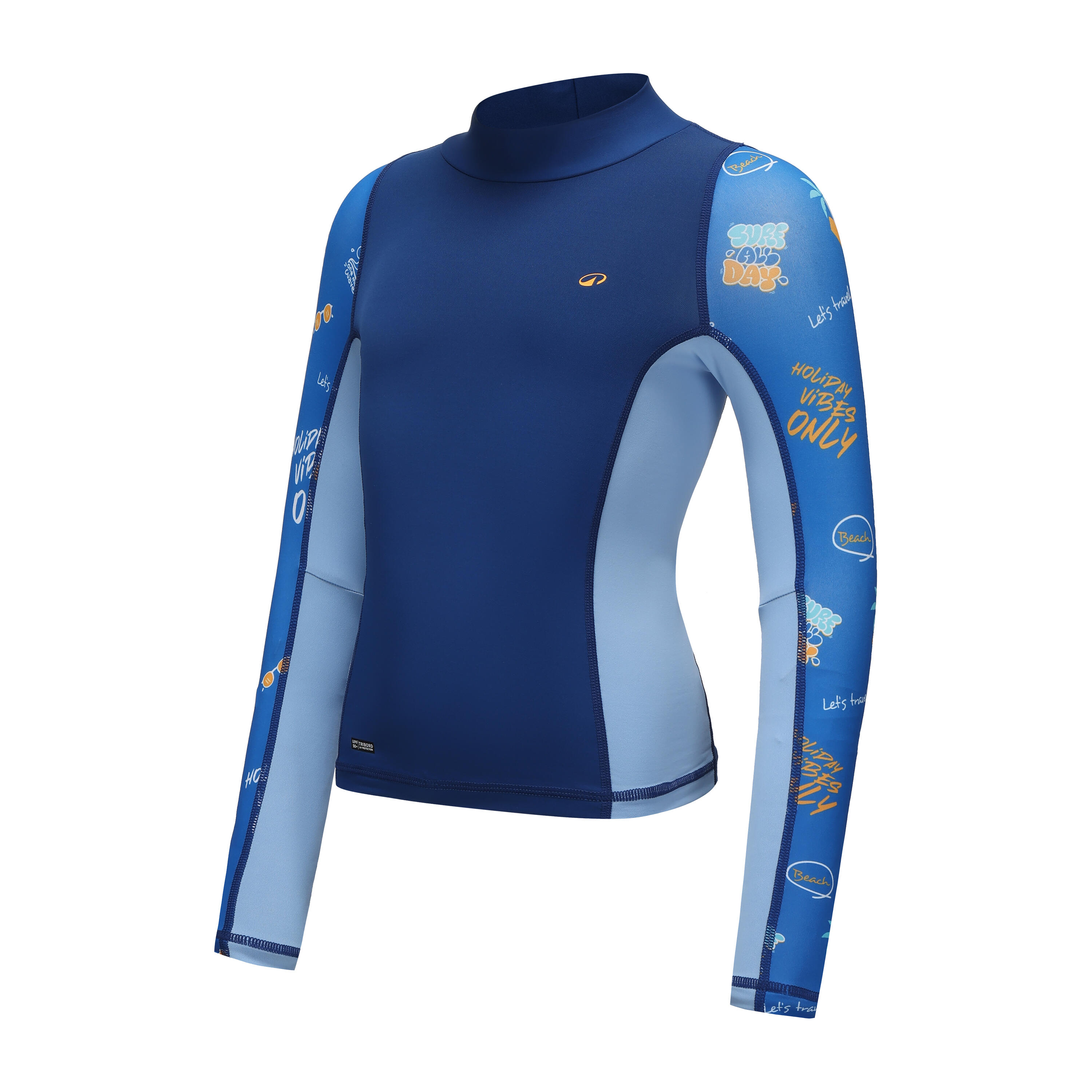 Boys’ surfing UV t-shirt 500 long sleeve SURFTYPO BLUE