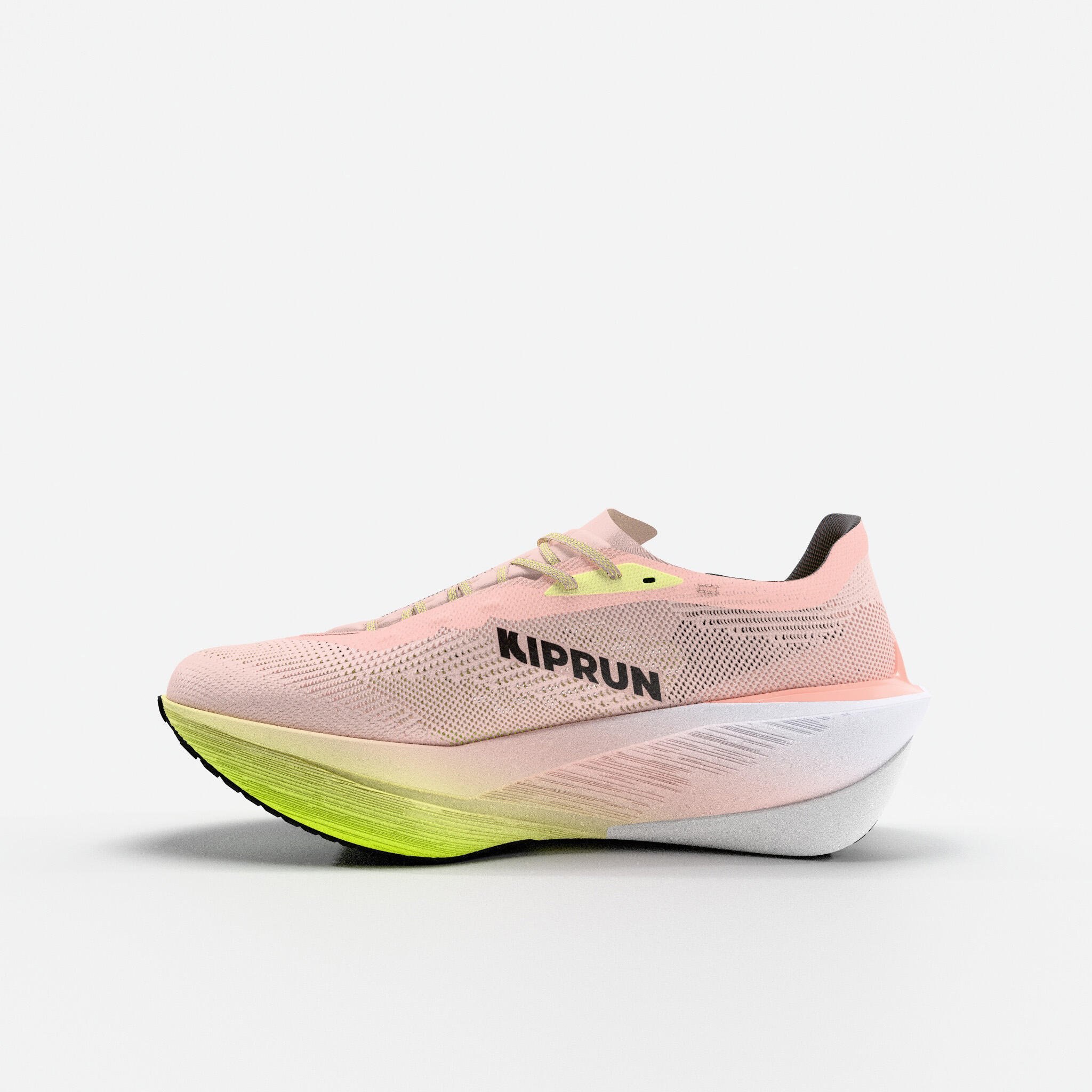 Chaussures de running route femme, Kiprun Kipstorm tempo rose jaune 2/9