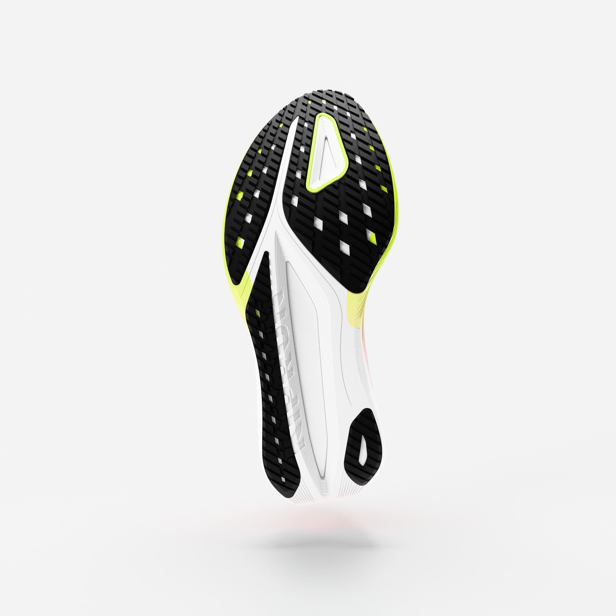 Chaussures de running route femme, Kiprun Kipstorm tempo rose jaune 6/9