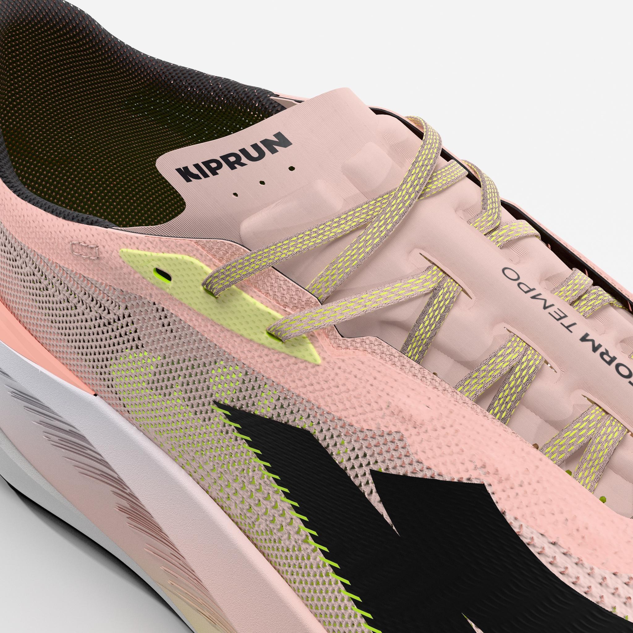 Chaussures de running route femme, Kiprun Kipstorm tempo rose jaune 8/9