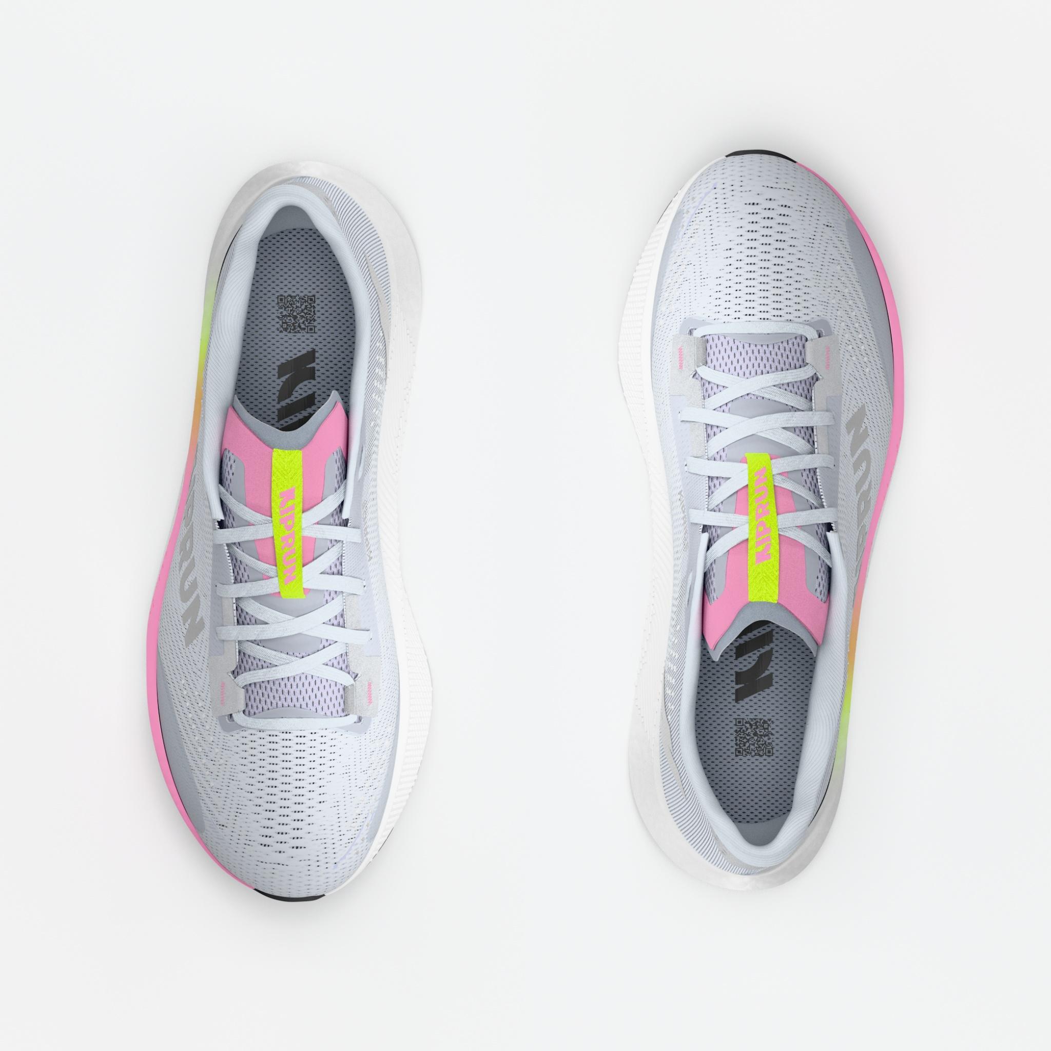 Chaussures running route femme, Kiprun Kipride bleu rose 7/10