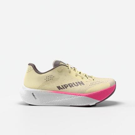 Chaussures running route femme, Kiprun Kipride bleu et jaune