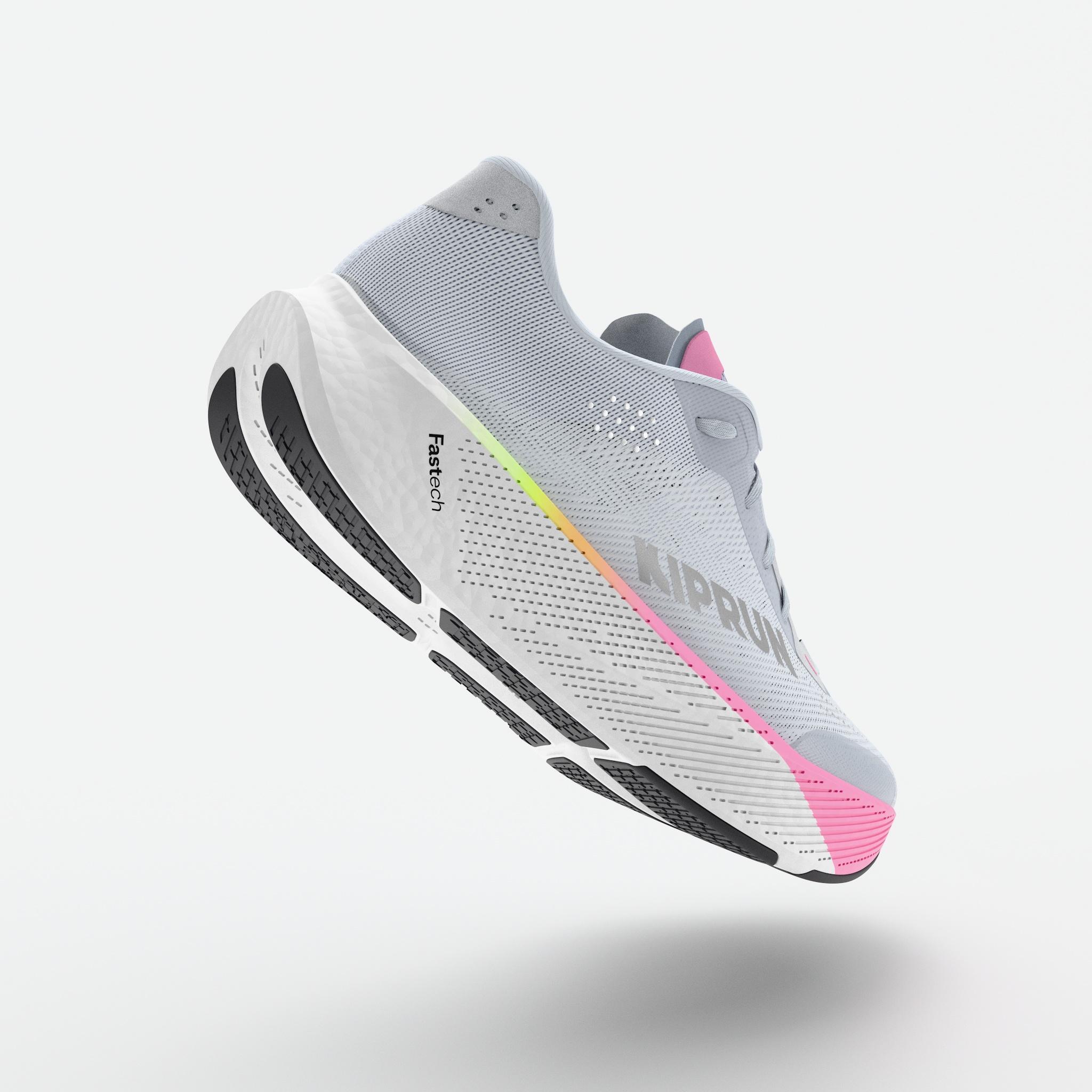 Chaussures running route femme, Kiprun Kipride bleu rose 3/10