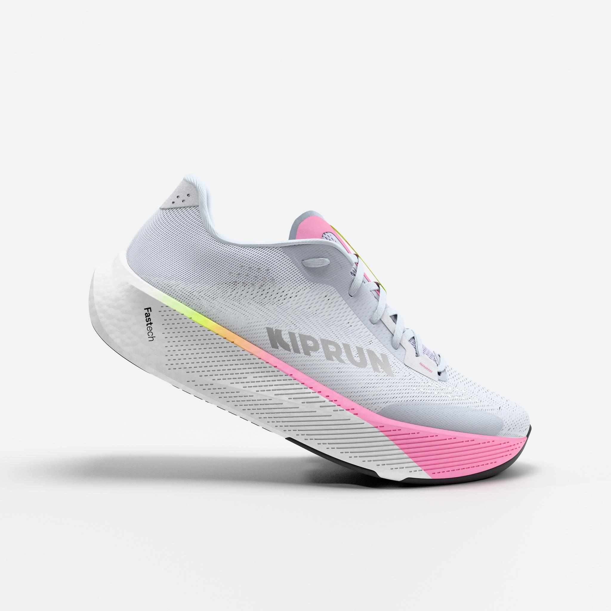 Chaussures running route femme, Kiprun Kipride bleu rose 4/10