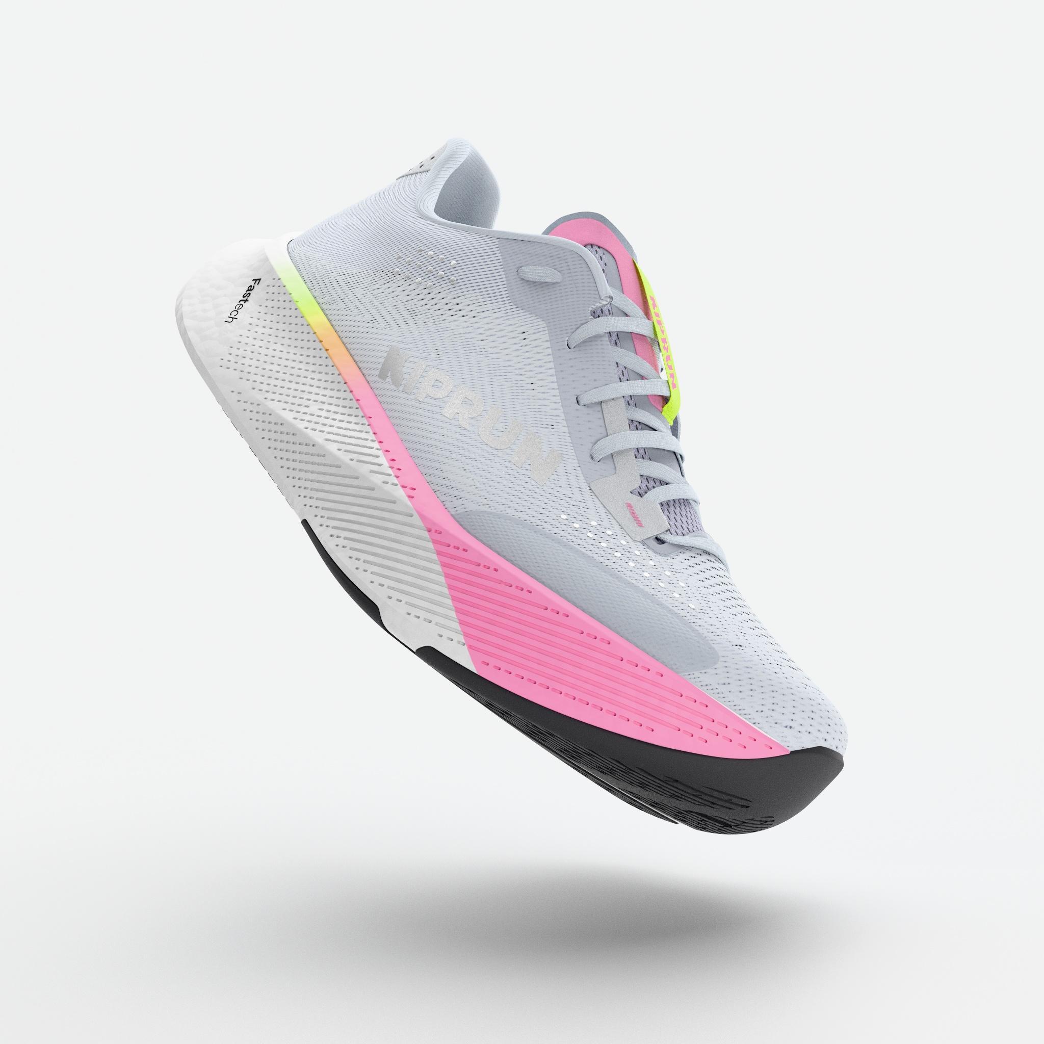 Chaussures running route femme, Kiprun Kipride bleu rose 5/10
