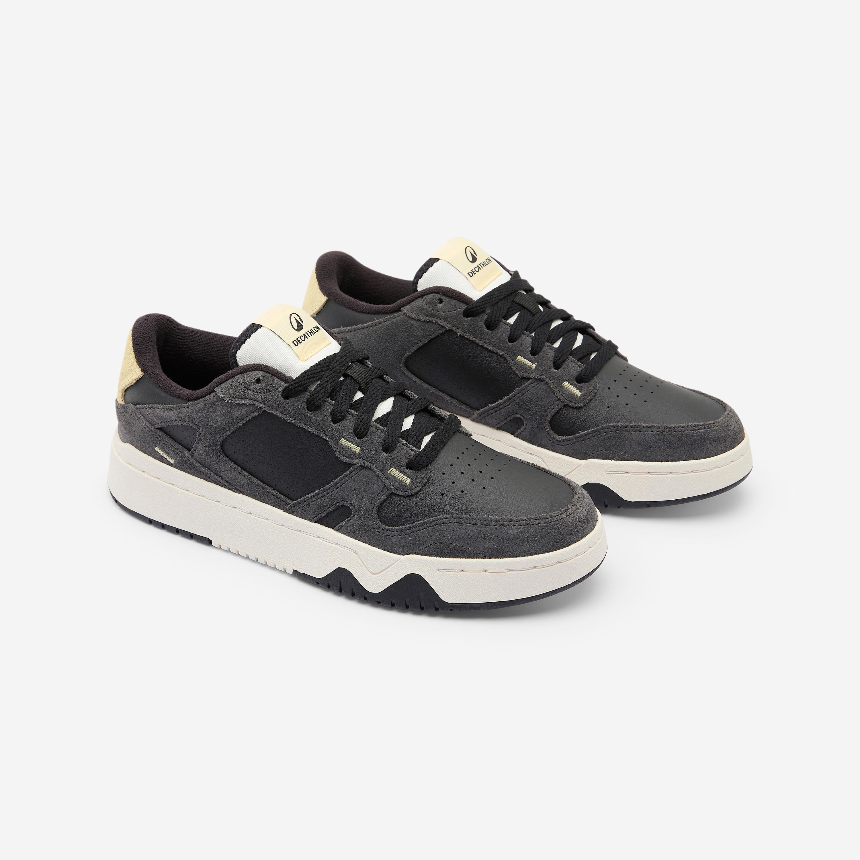 Baskets en cuir et daim femme CJ80 noir jaune 2/6