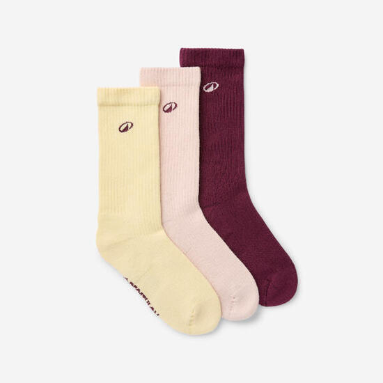Chaussettes mi-mollet, Elementals, bordeaux rose et jaune, lot de 3