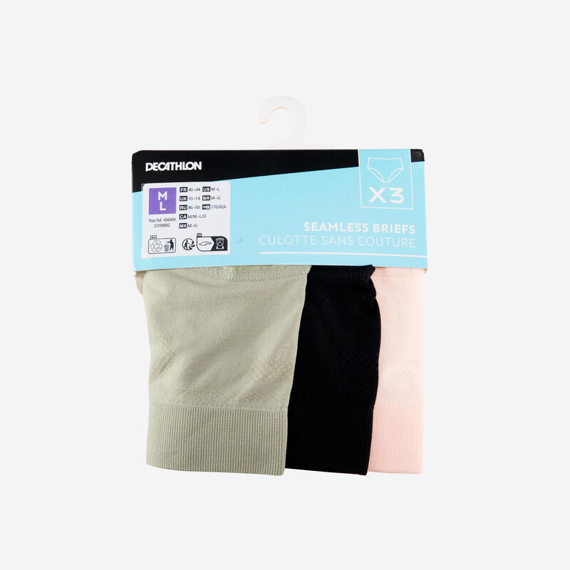 Set de 3 slipi fără cusături Negru/Cuarț/Gri/Verde Damă