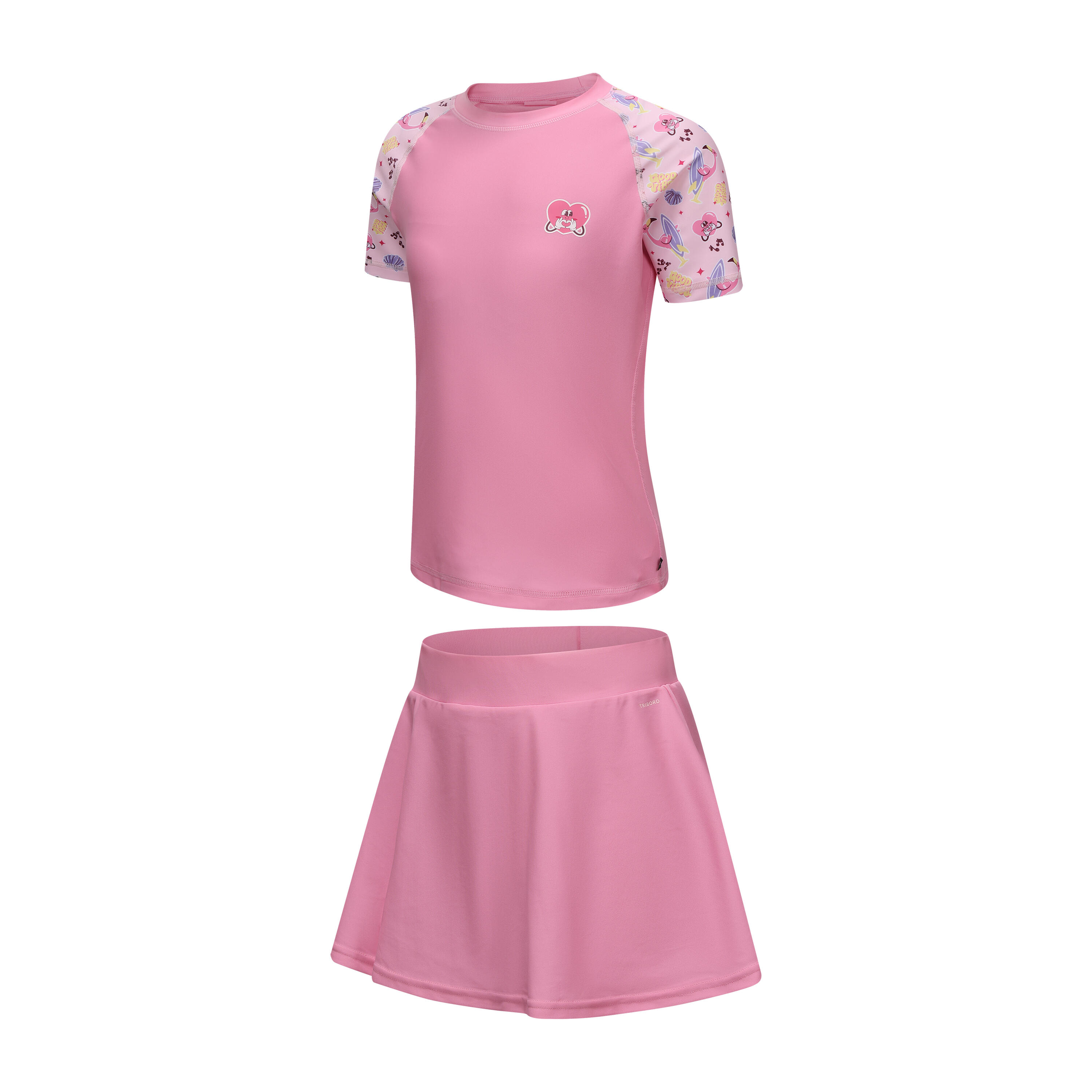 Girl swimming two-piece skirt swimsuit -GROOVY PINK