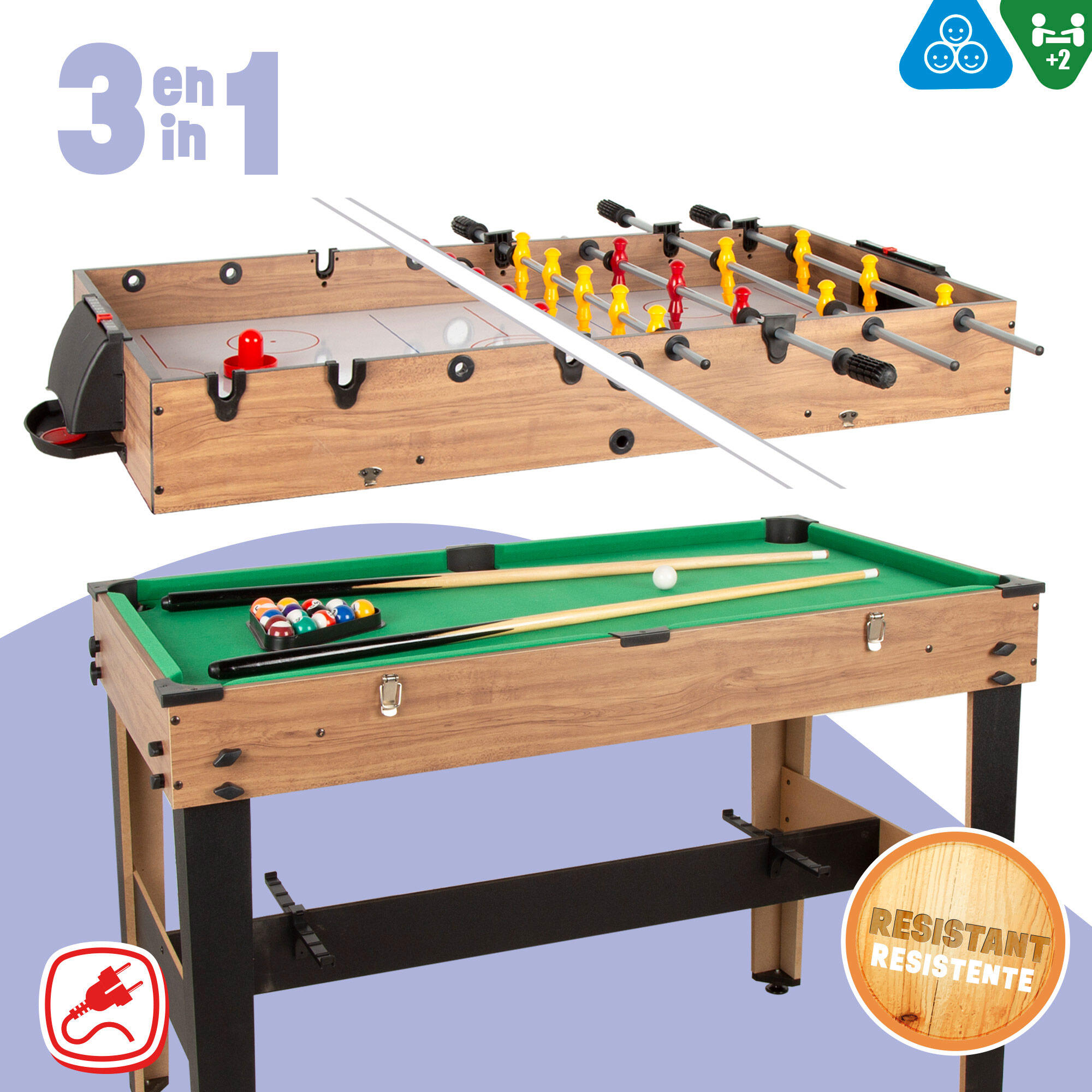 Mesa multijuegos 3 en 1 futbolín/billar/hockey 107x58x88 cm CB Games - CD 3/4