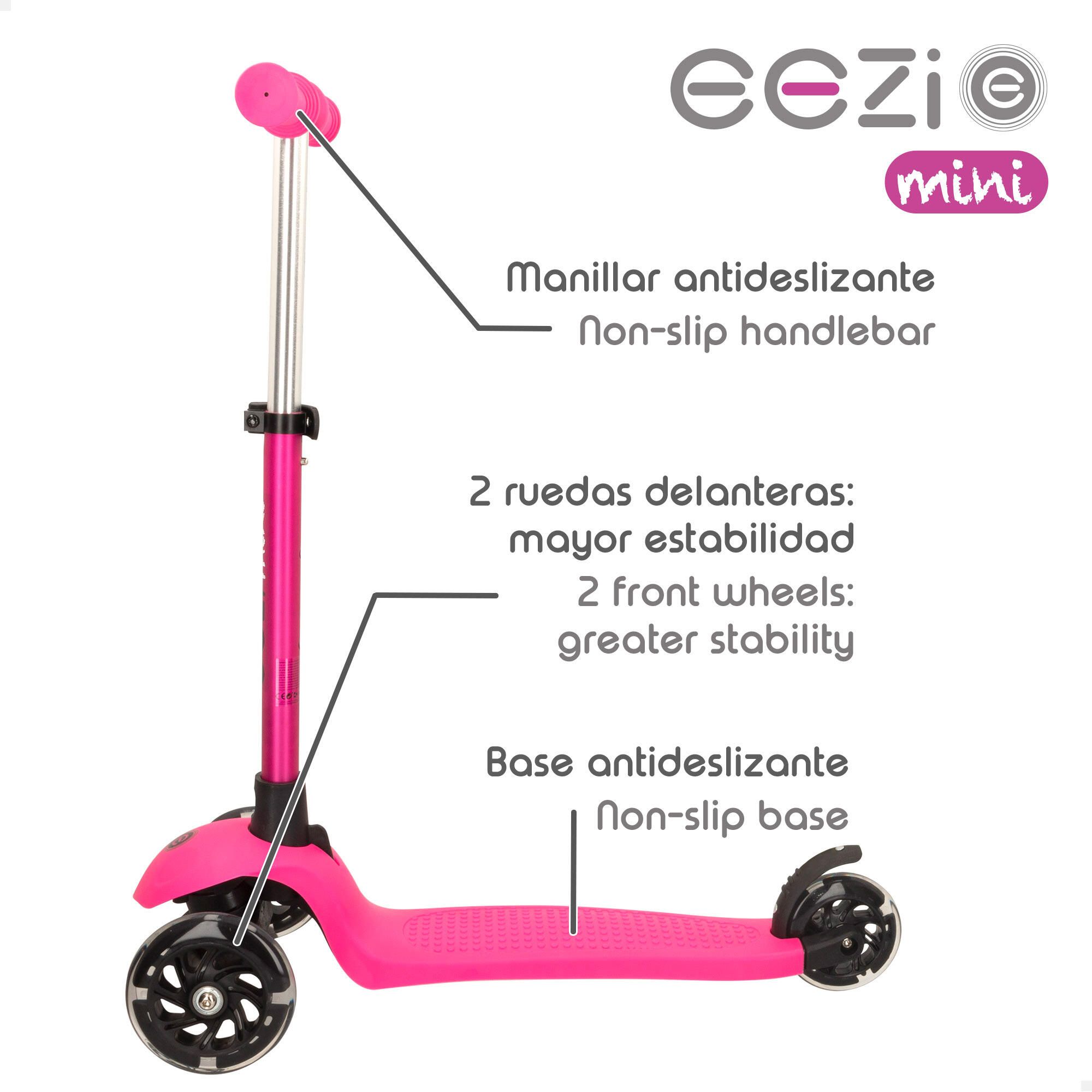 Patinet 3 rodes fúcsia de Nena amb manillar desmuntable EEZI - CD 2/4