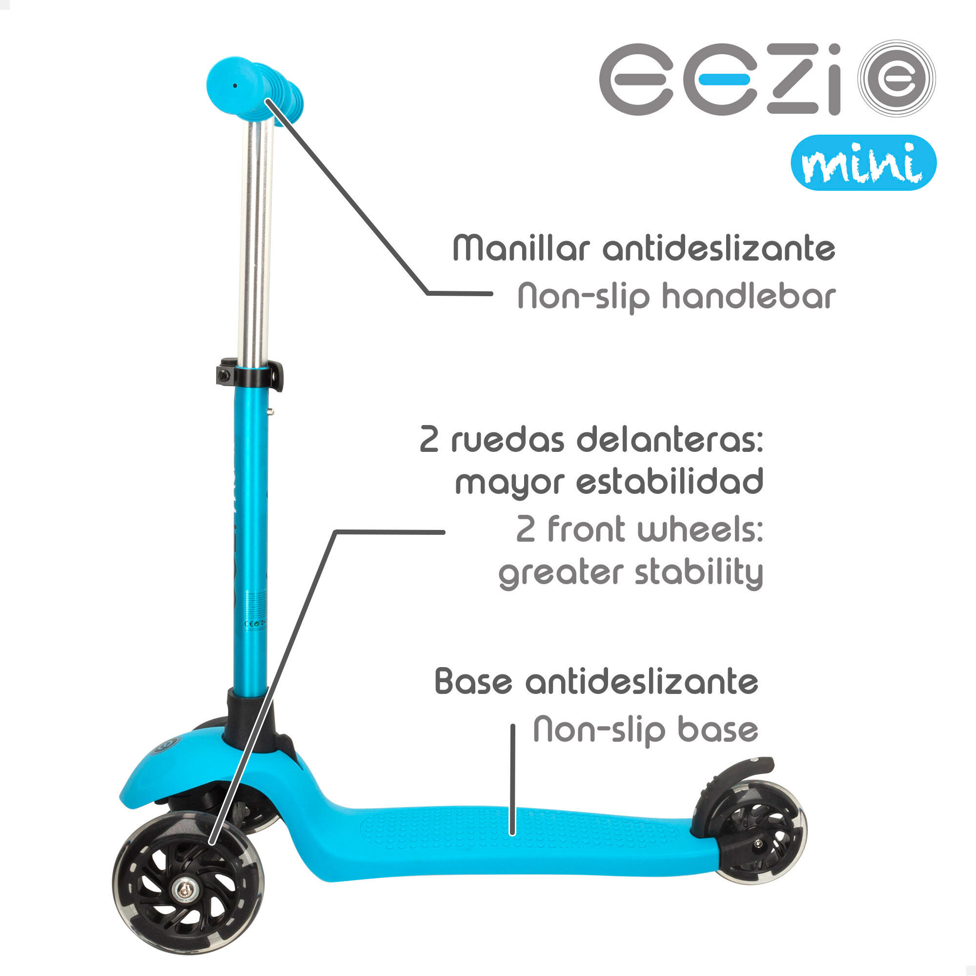 Patinet 3 rodes blau amb manillar desmuntable EEZI - CD 2/4