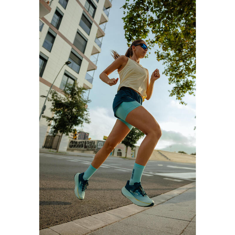 Kadın 2'si 1 Arada Koşu/Arazi Koşusu Şortu - Mavi - Kiprun Run 500 Confort