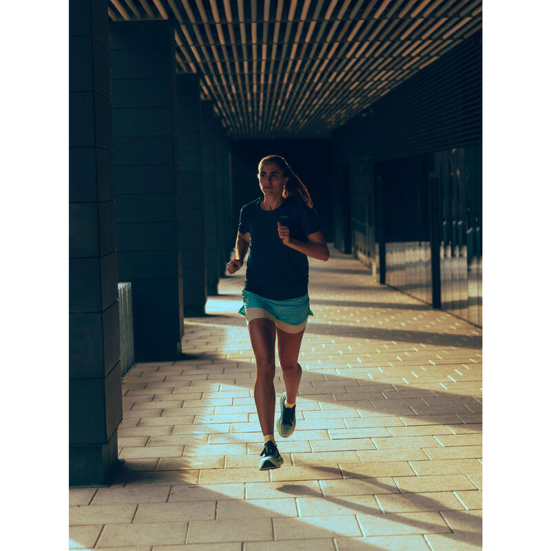 Tricou de alergare Kiprun Run 500 Confort Albastru Damă