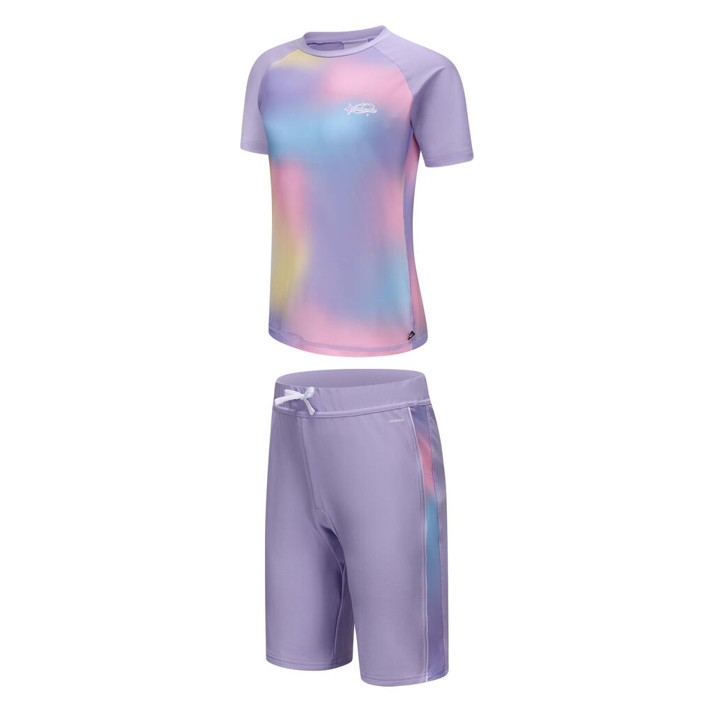 maillot deux pièces FILLE, shorty mi-cuisse GRADIENT MAUVE