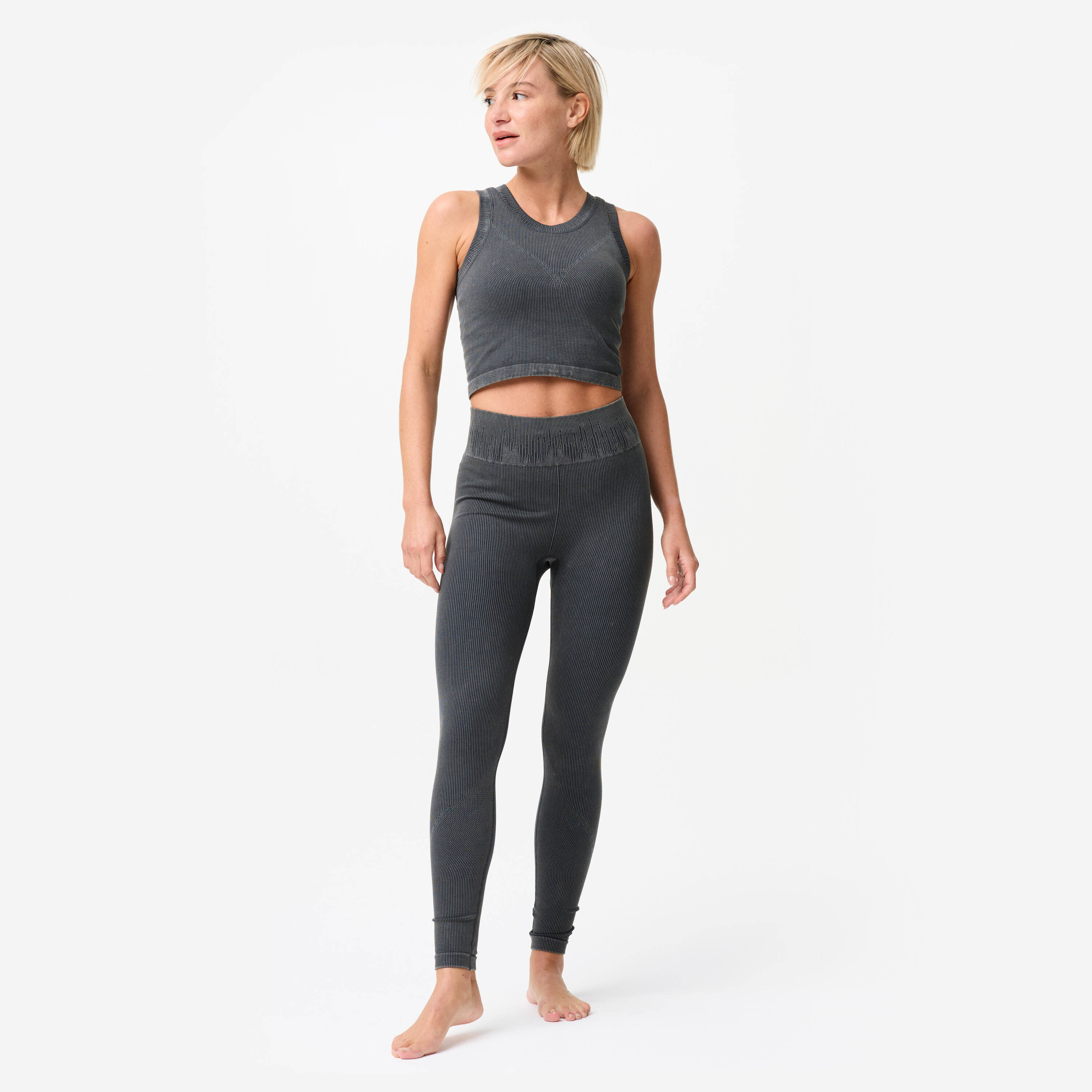 Women's Seamless Yoga / Pilates Leggings - Faded Dark Grey -  3