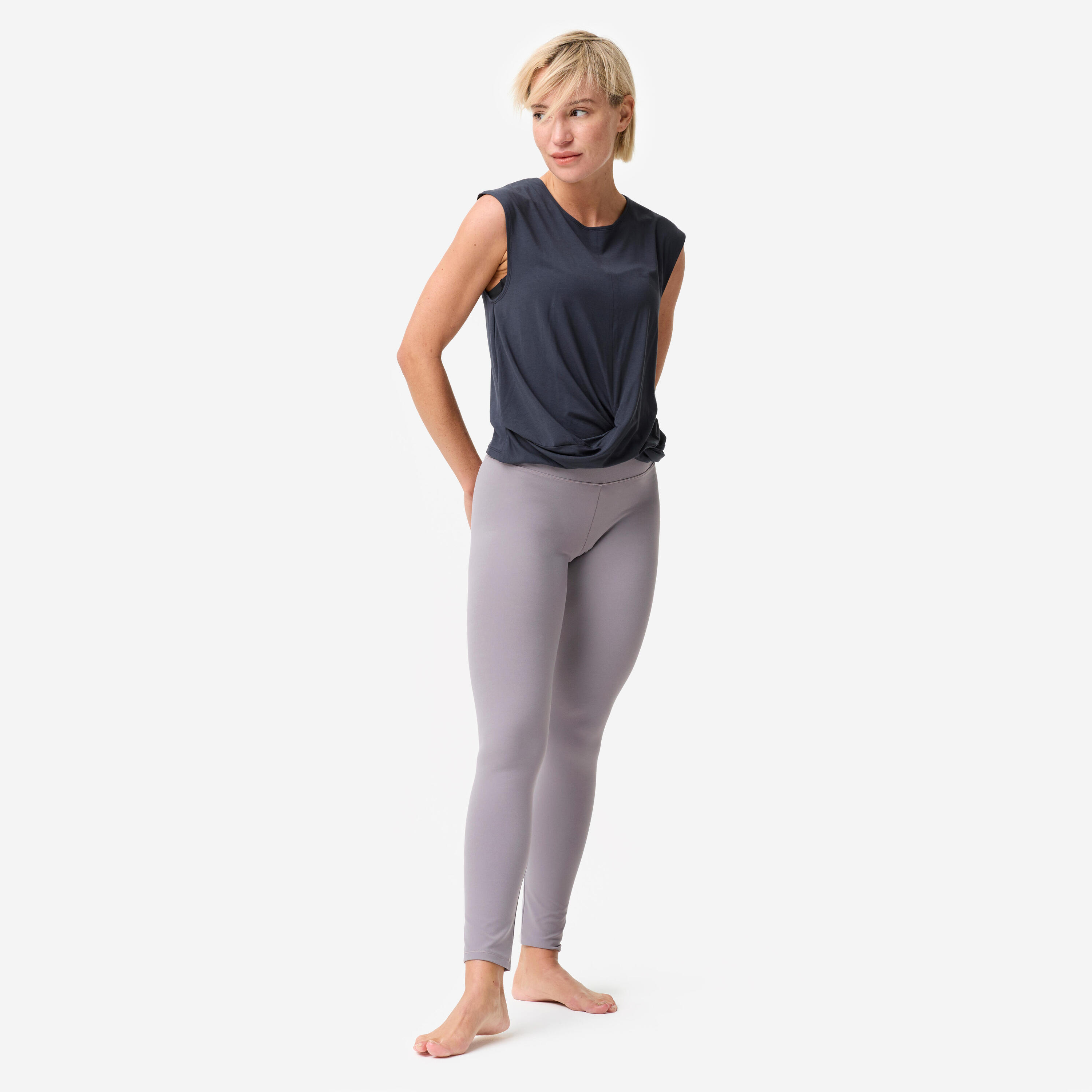 Leggings donna yoga BREATHE traspiranti vita alta modellanti grigi 2/10