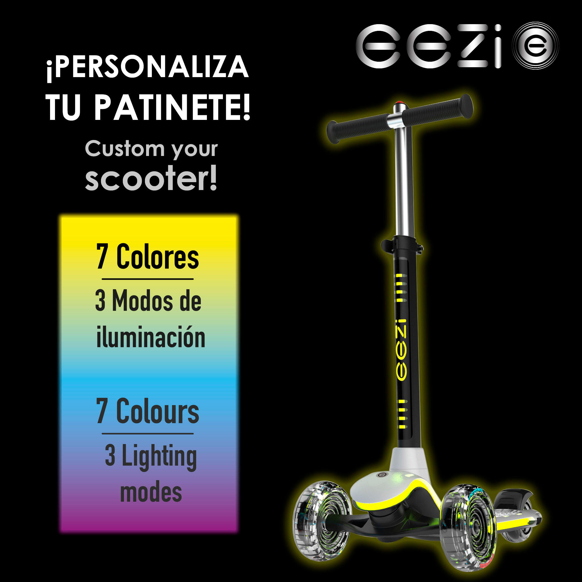 Patinete 3 ruedas blanco c/luces multicolor personalizables EEZI SP - CD 3/4