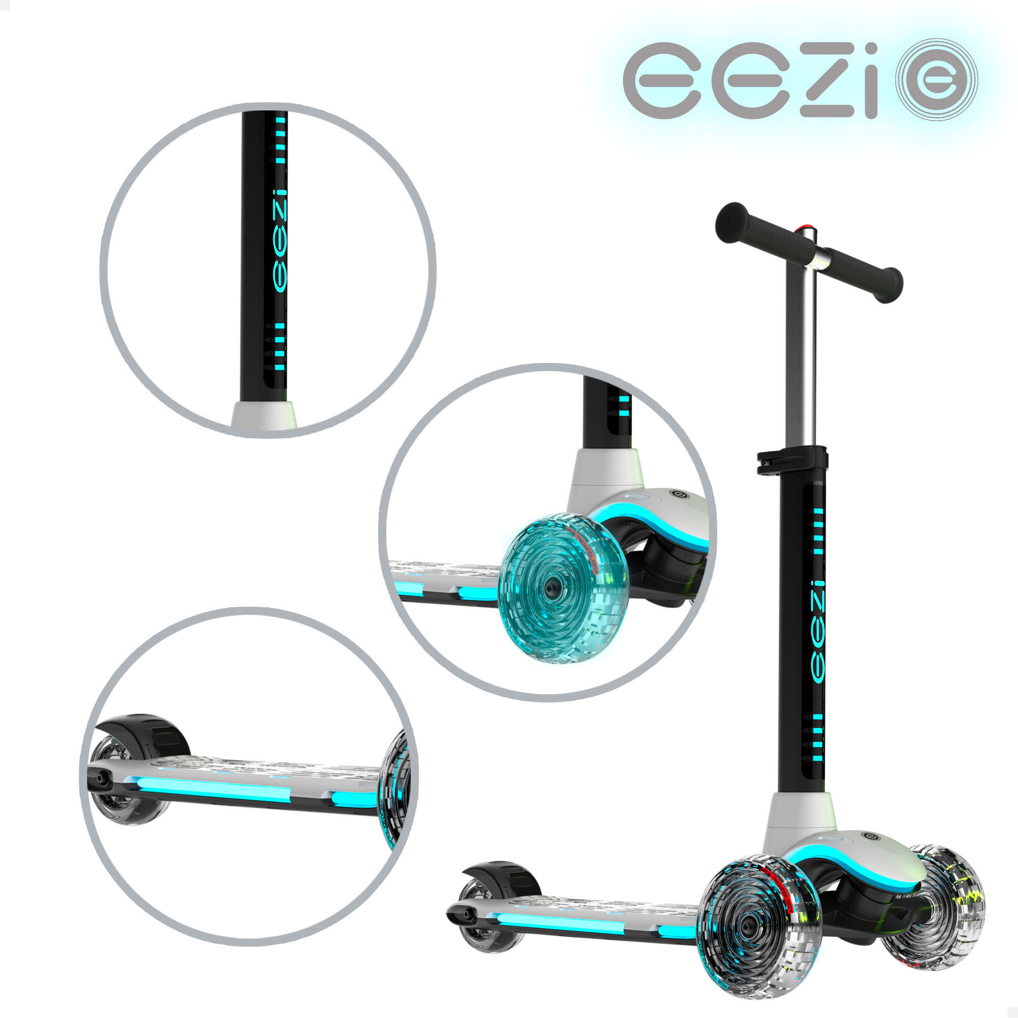 Patinete 3 ruedas blanco c/luces multicolor personalizables EEZI SP - CD 2/4